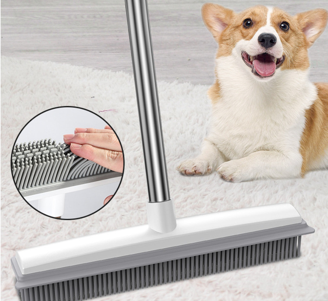 Rubber Pet Hair Removal Broom Tool dog hair cleaning tool extend stainless steel