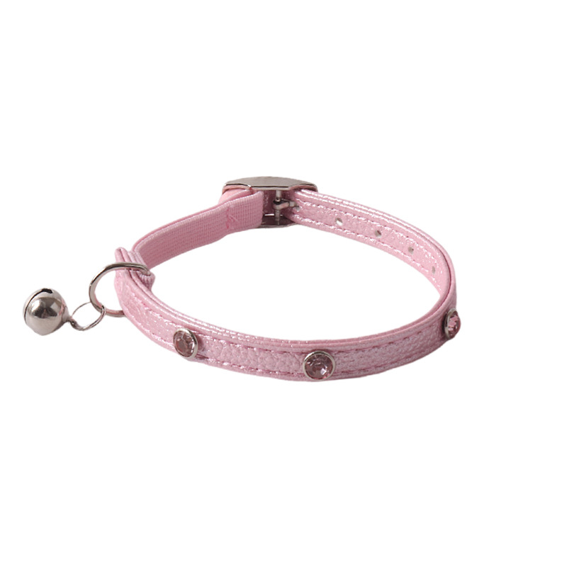 Factory customize pu leather pet cat kitten collar with rhinestone elastic belt with bell