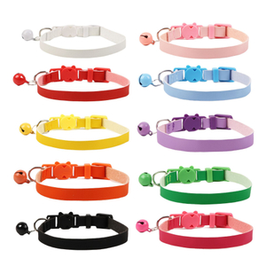 PU Leather Soft Breakaway Buckle solid color Cat Collar with Bell Colorful