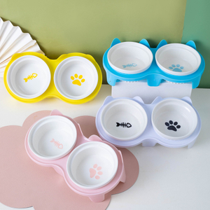 Pet Bowl Dog Cat Food Water Bowl Stand Feeder with Ceramic Bowls