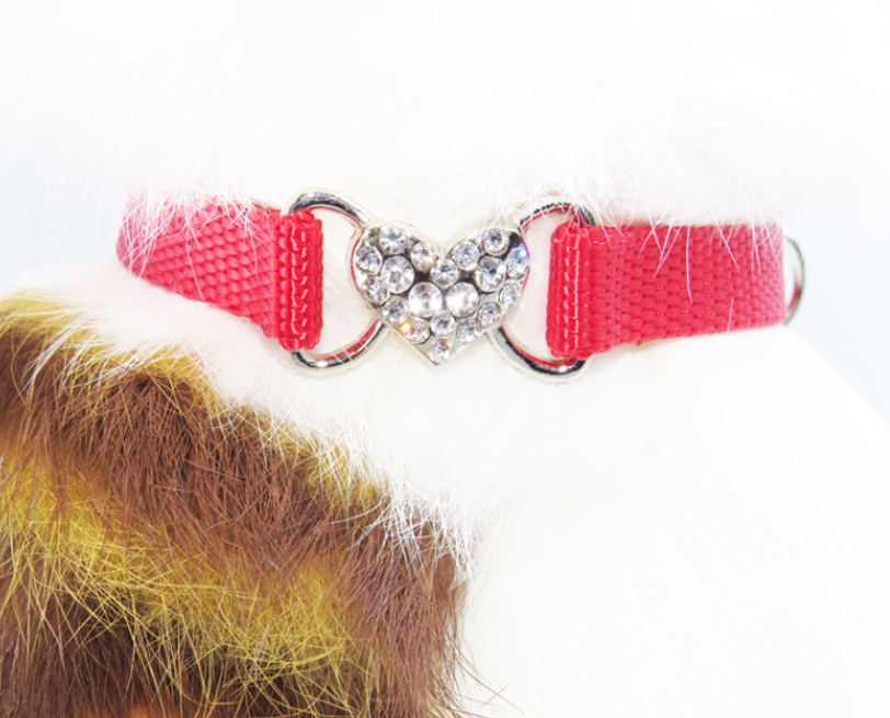 Solid Color Breakaway Buckle Safety Nylon Cat Collar Pet Necklace with Diamond Heart
