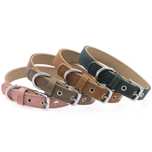 Classic Simple PU Leather Adjustable Dog Pet Collar with metal buckle