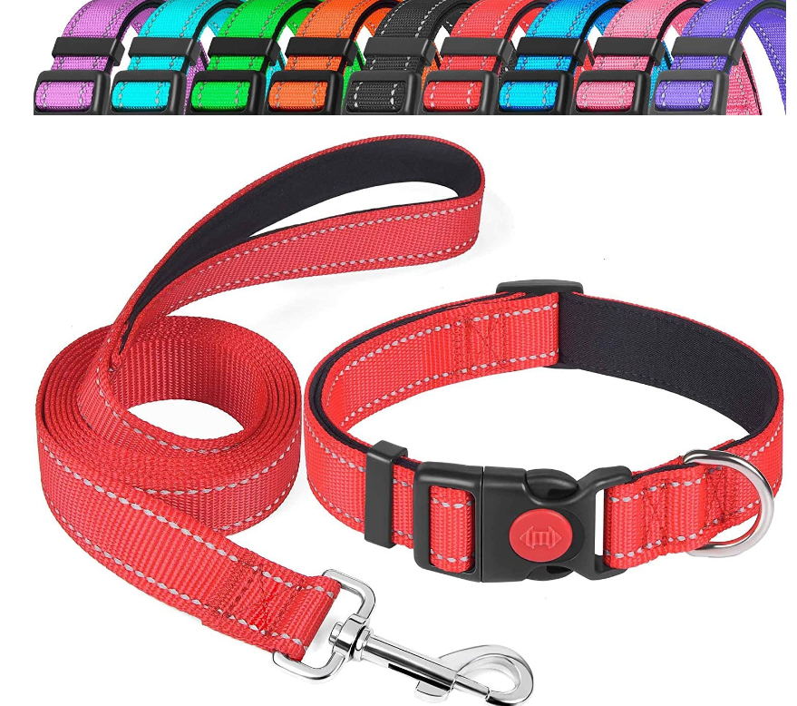Reflective Neoprene Adjustable Padded Nylon pet Dog Collar leash lead