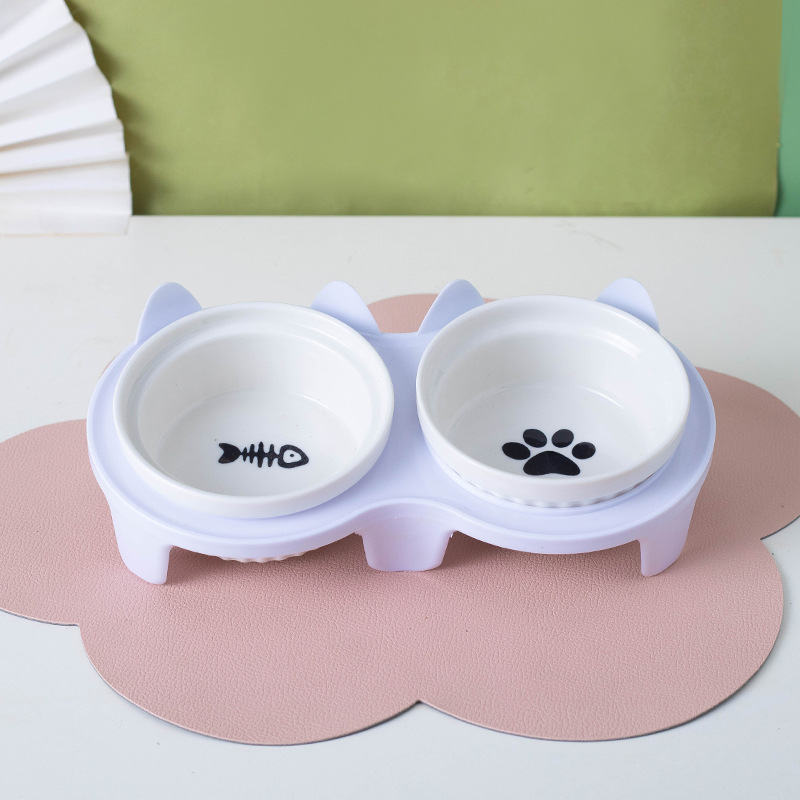 Pet Bowl Dog Cat Food Water Bowl Stand Feeder with Ceramic Bowls