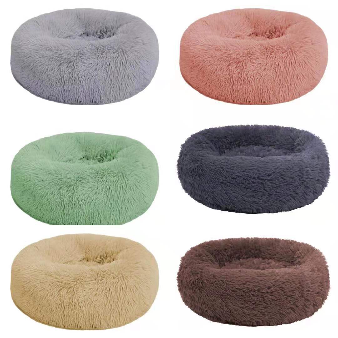 Manufacturer Soft Luxury Plush Pink Grey White Pet Cushion Round Cat Dog Bed