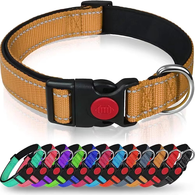 Reflective Neoprene Adjustable Padded Nylon pet Dog Collar leash lead