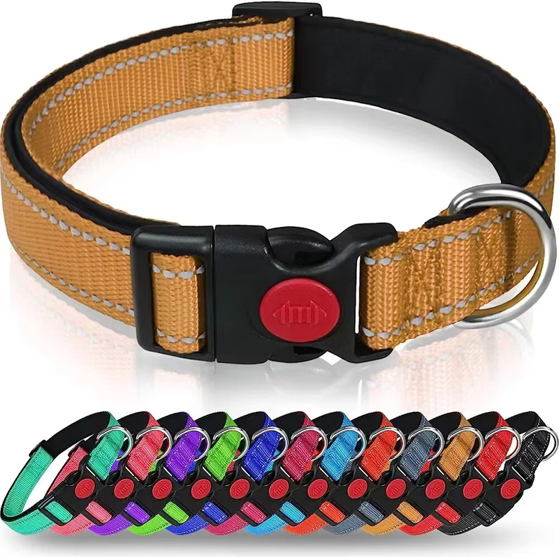 Reflective Neoprene Adjustable Padded Nylon pet Dog Collar leash lead