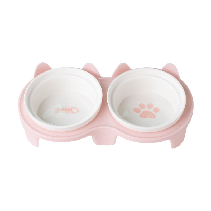 Pet Bowl Dog Cat Food Water Bowl Stand Feeder with Ceramic Bowls