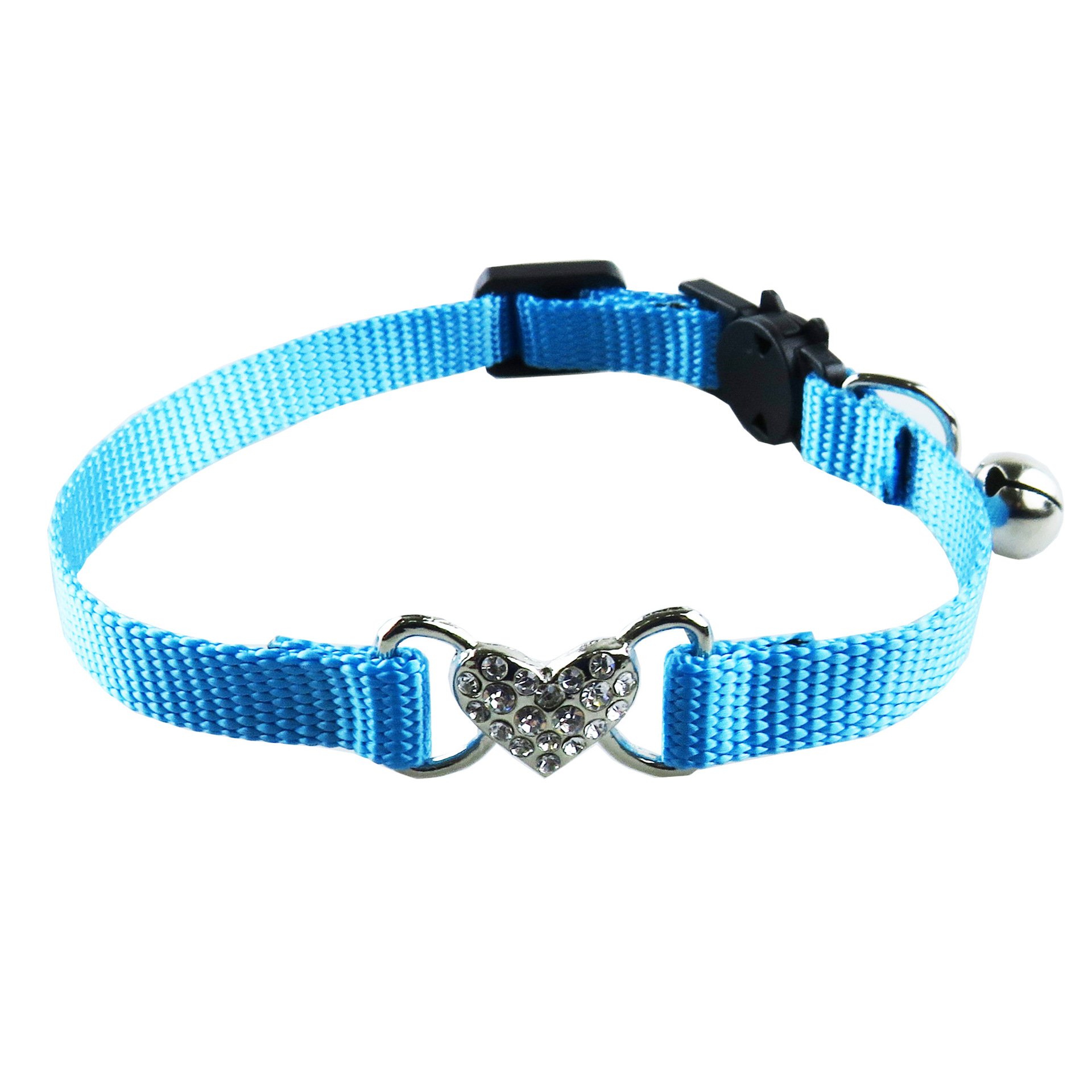Solid Color Breakaway Buckle Safety Nylon Cat Collar Pet Necklace with Diamond Heart