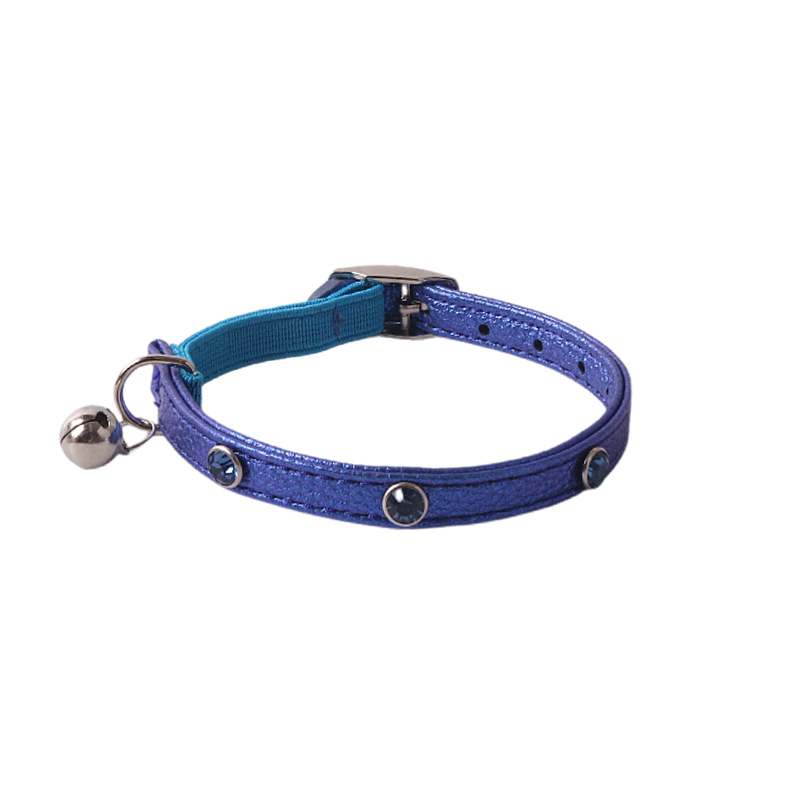 Factory customize pu leather pet cat kitten collar with rhinestone elastic belt with bell