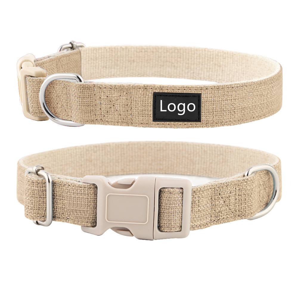 customize logo Cotton Linen Pet dog Collar Lightweight Adjustable Design Hypoallergenic