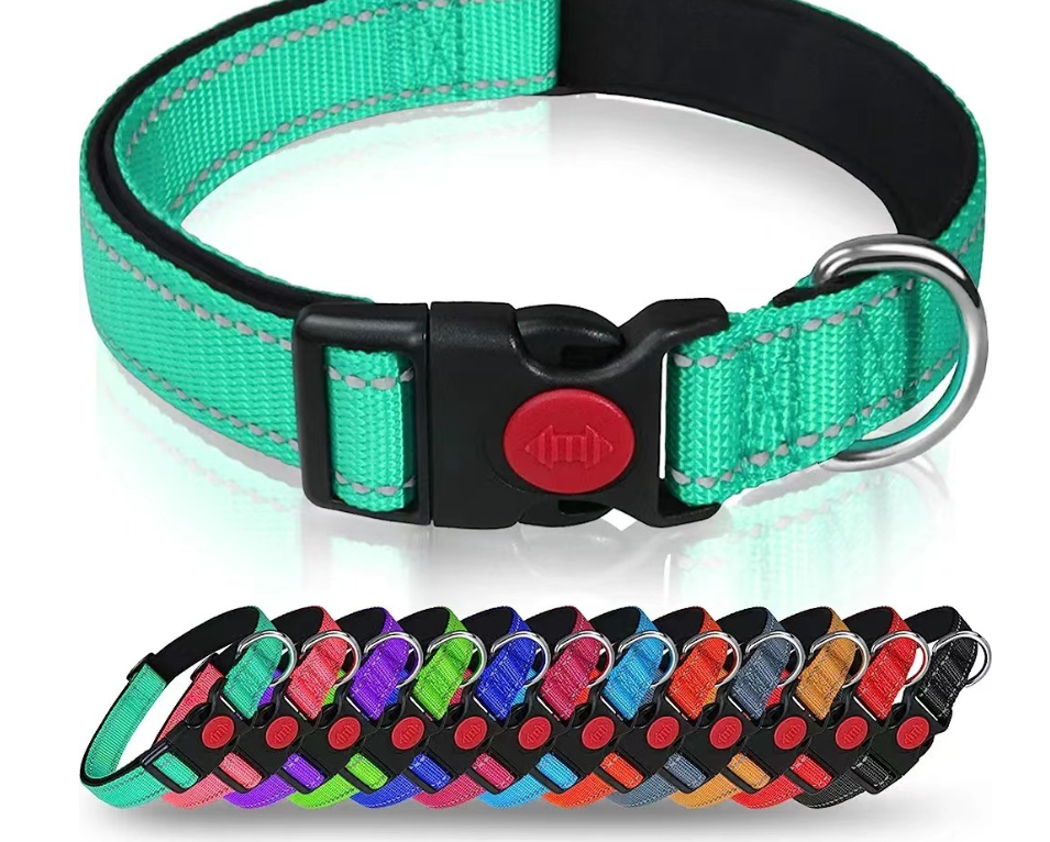 Reflective Neoprene Adjustable Padded Nylon pet Dog Collar leash lead