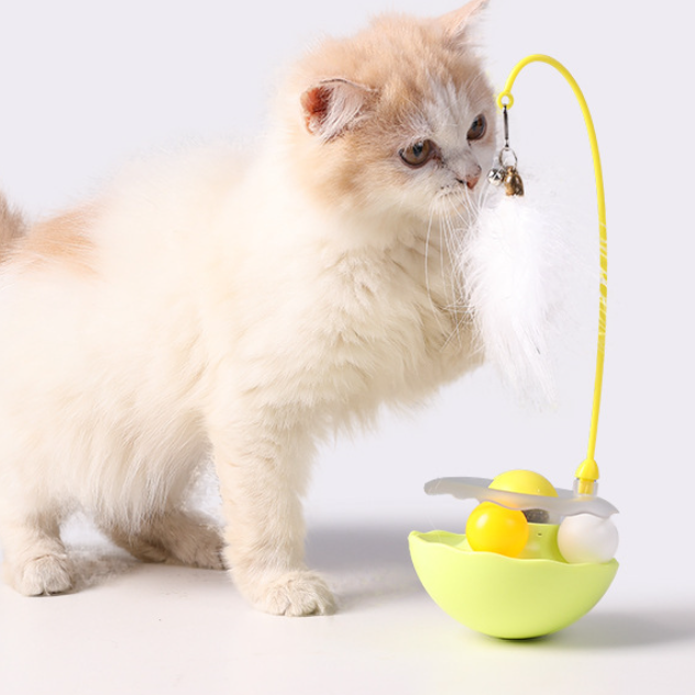 Plastic Cat Playing Toy Tumbler Ball with Feather Silver Bell