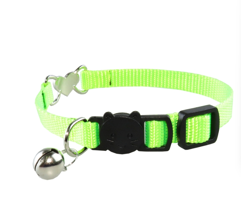 Solid Color Breakaway Buckle Safety Nylon Cat Collar Pet Necklace with Diamond Heart