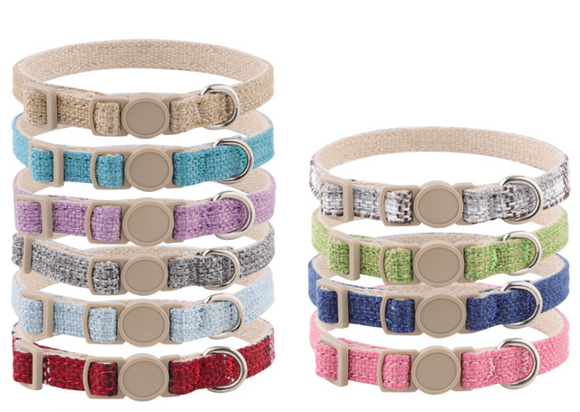 factory customize Linen Cotton Wear Resistant Safe Breakaway Buckle Adjustable Sash Bell Pet Cat Puppy Collar