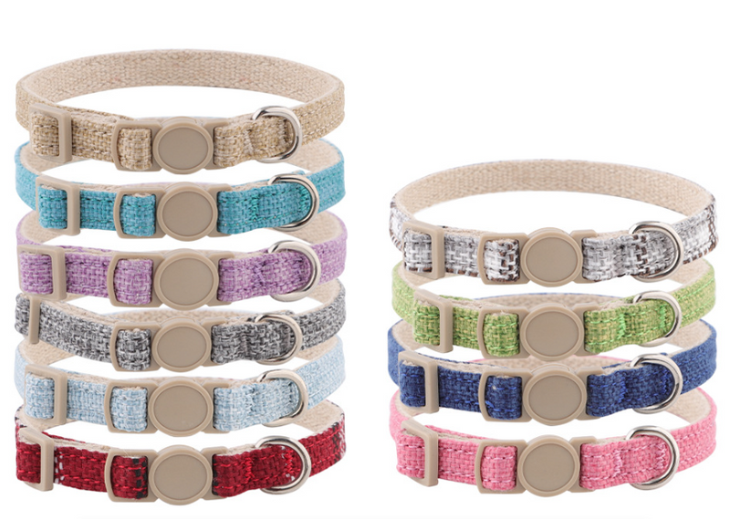 factory customize Linen Cotton Wear Resistant Safe Breakaway Buckle Adjustable Sash Bell Pet Cat Puppy Collar