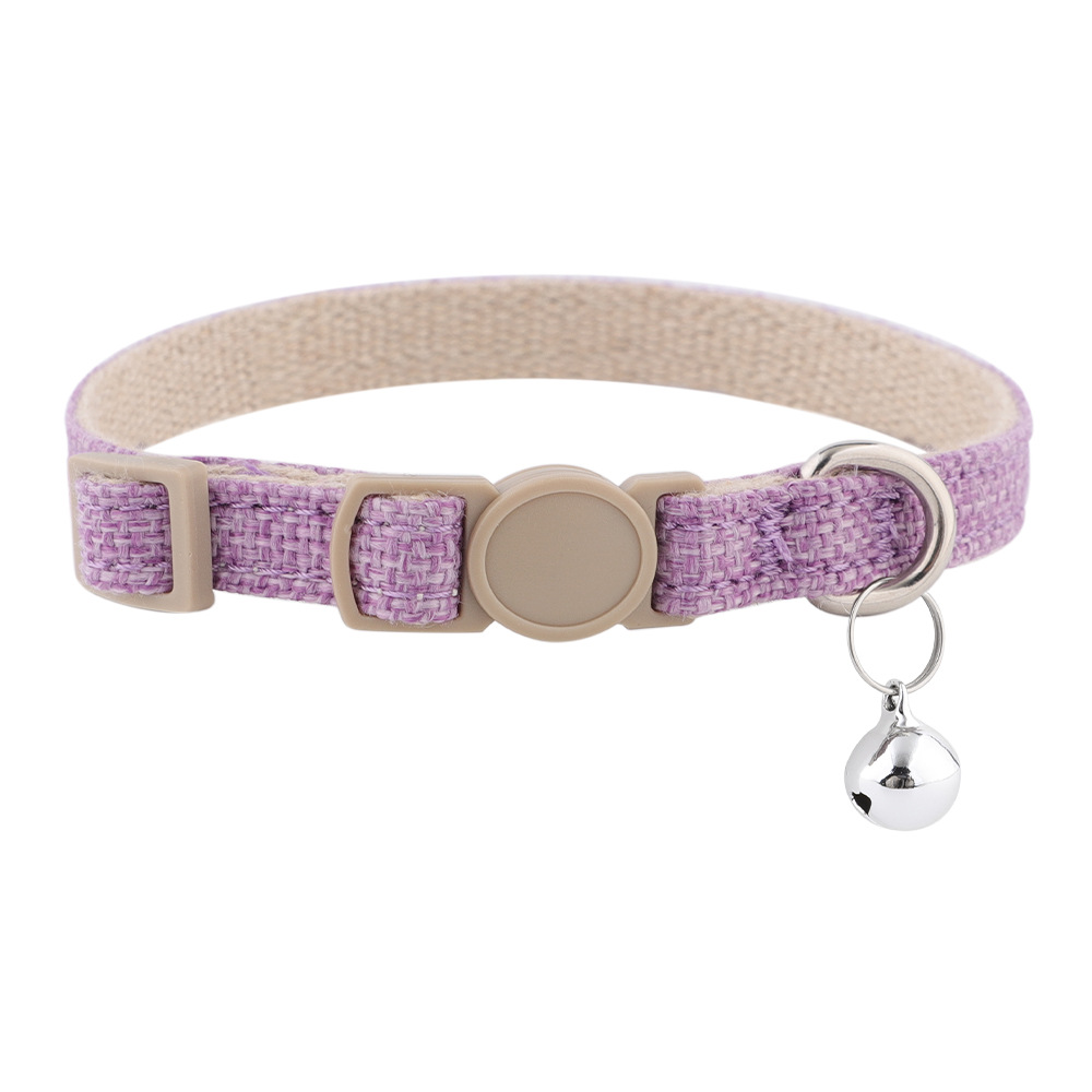 factory customize Linen Cotton Wear Resistant Safe Breakaway Buckle Adjustable Sash Bell Pet Cat Puppy Collar
