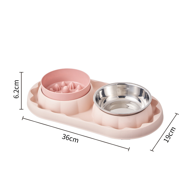 Dog Cat Bowl Raised Double Pet slow Feed Anti Sickness Stainless Steel Bowls Cups & Pails for Small Animals