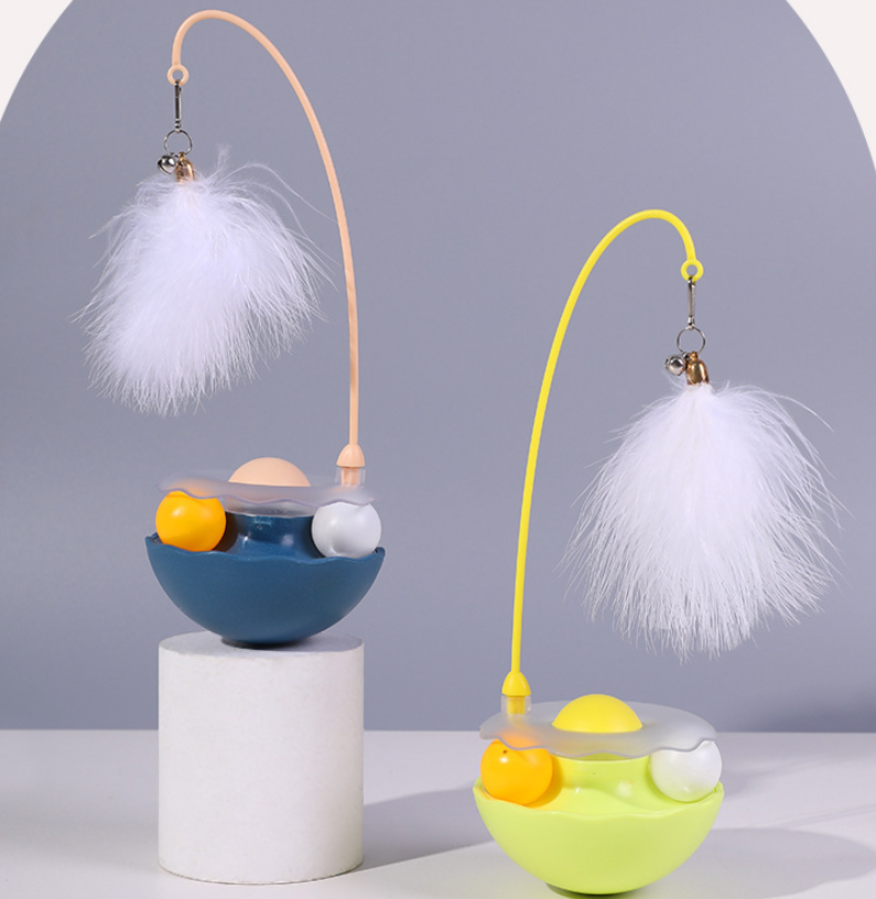 Plastic Cat Playing Toy Tumbler Ball with Feather Silver Bell