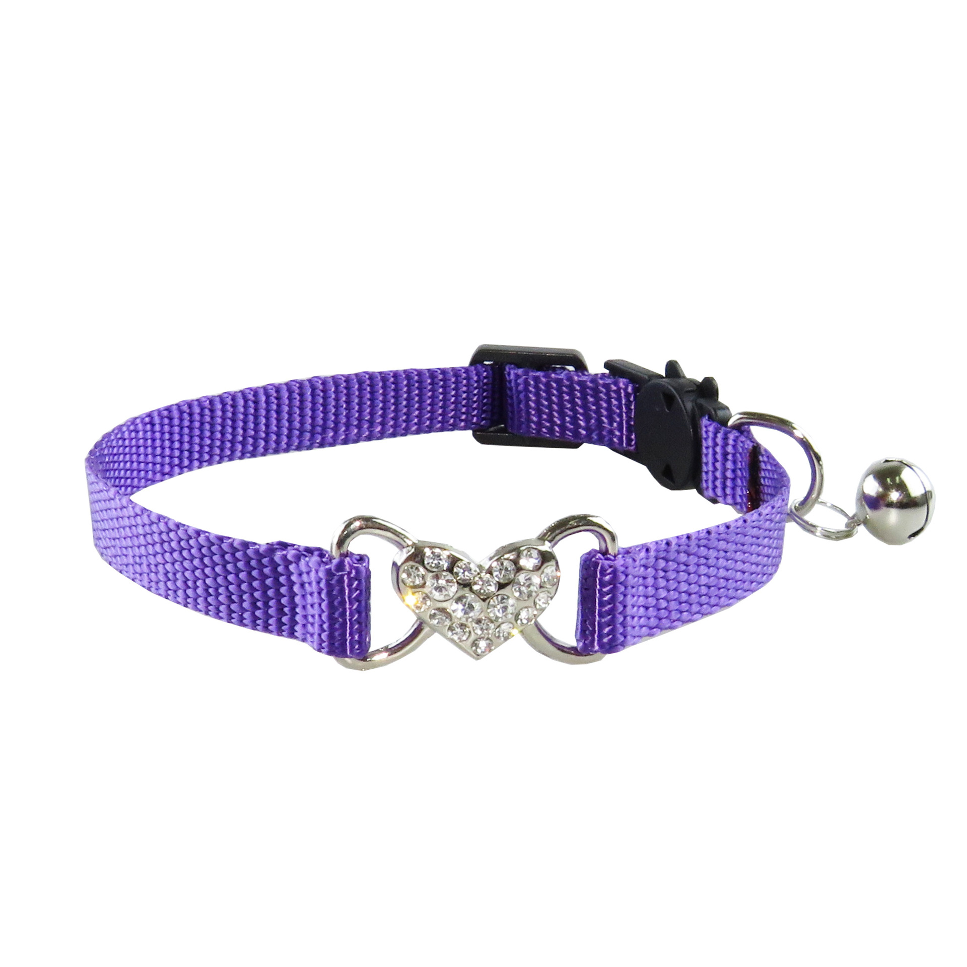 Solid Color Breakaway Buckle Safety Nylon Cat Collar Pet Necklace with Diamond Heart