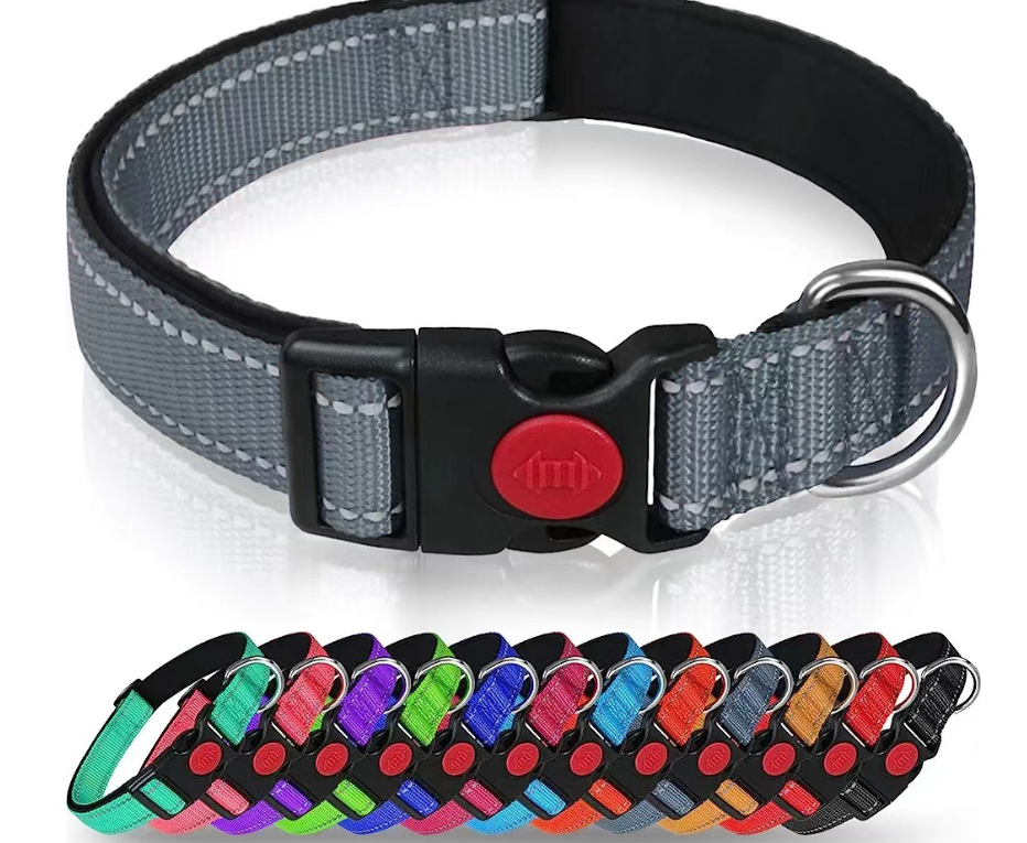 Reflective Neoprene Adjustable Padded Nylon pet Dog Collar leash lead