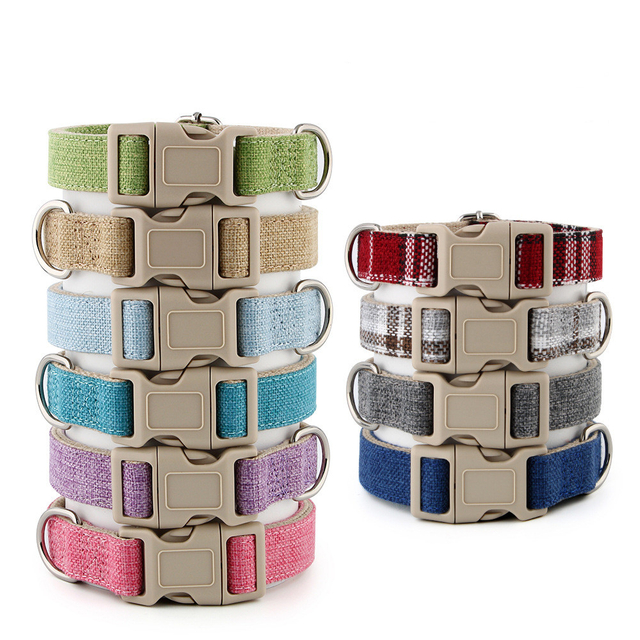 customize logo Cotton Linen Pet dog Collar Lightweight Adjustable Design Hypoallergenic