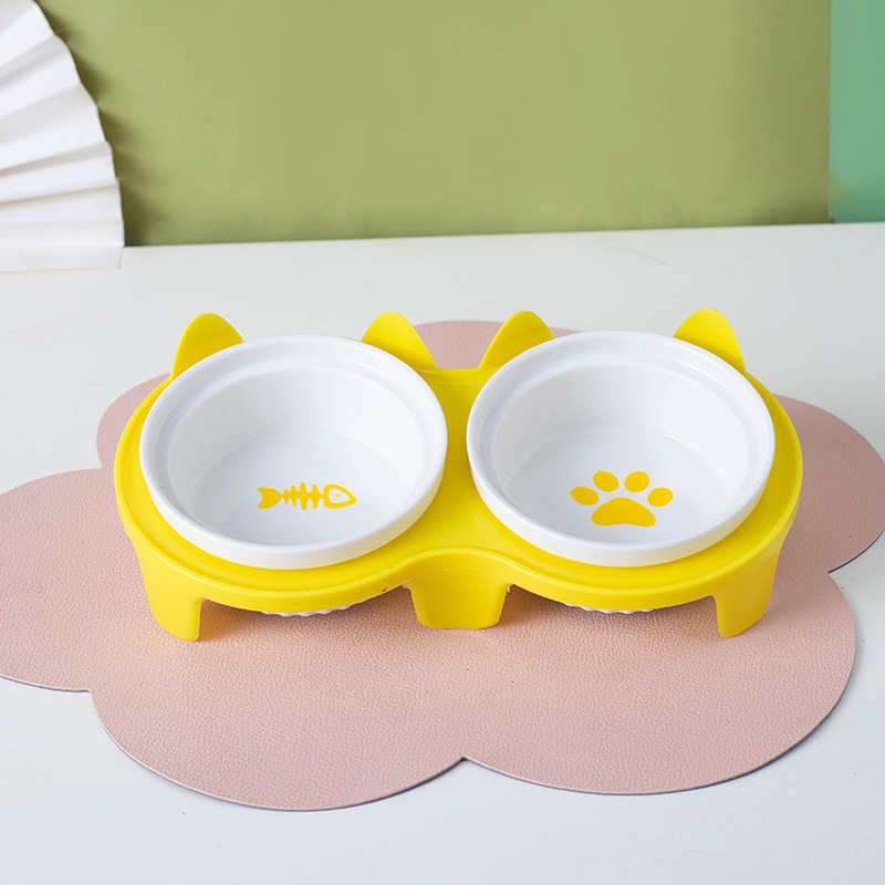 Pet Bowl Dog Cat Food Water Bowl Stand Feeder with Ceramic Bowls